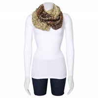 Brown Yellow Multicolor Open Weave Circular Scarf view 2