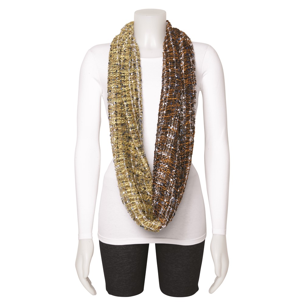 Brown Yellow Multicolor Open Weave Circular Scarf