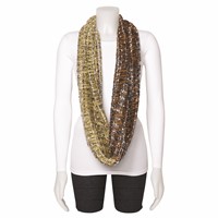 Brown Yellow Multicolor Open Weave Circular Scarf view 1