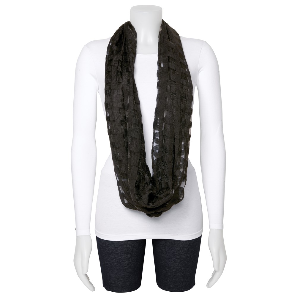 Black Sheer Windowpane Design Circular Viscose Scarf