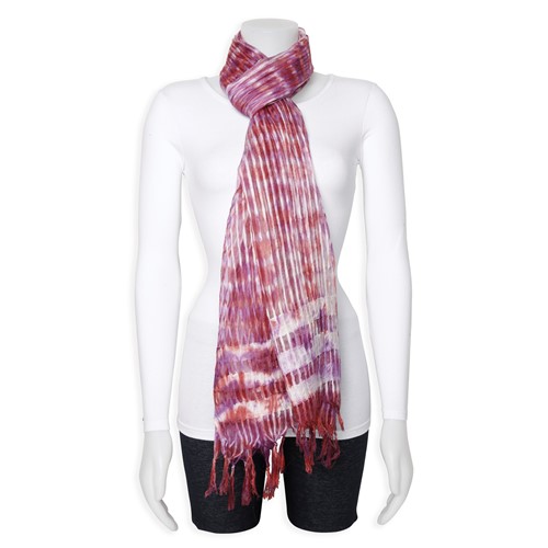 Burgundy Purple White Sheer Stripe Viscose Fashion Scarf