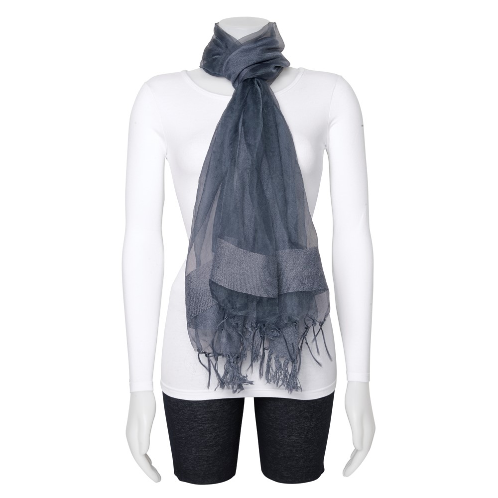Grey Sheer with Textured Edge Viscose Fashion Scarf