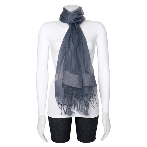 Grey Sheer with Textured Edge Viscose Fashion Scarf