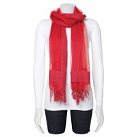 Red Sheer with Textured Edge Viscose Fashion Scarf view 2