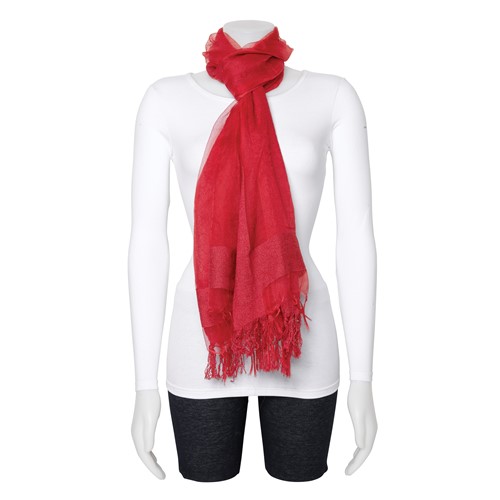 Red Sheer W Textured Edge Viscose Fashion Scarf