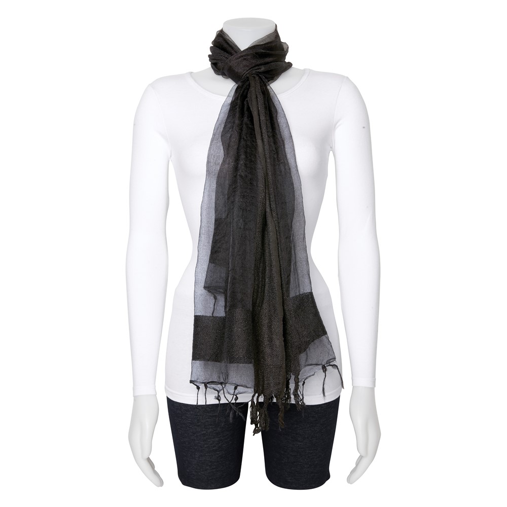 Black Sheer W Textured Edge Viscose Fashion Scarf