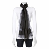 Black Sheer W Textured Edge Viscose Fashion Scarf view 1