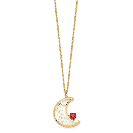 Glass Baron 22K Gilding Accent Gold-trim Clear Glass with Red Crystal from Swarovski Heart LOVE YOU TO THE MOON AND BACK 18 inch Gold-tone Necklace