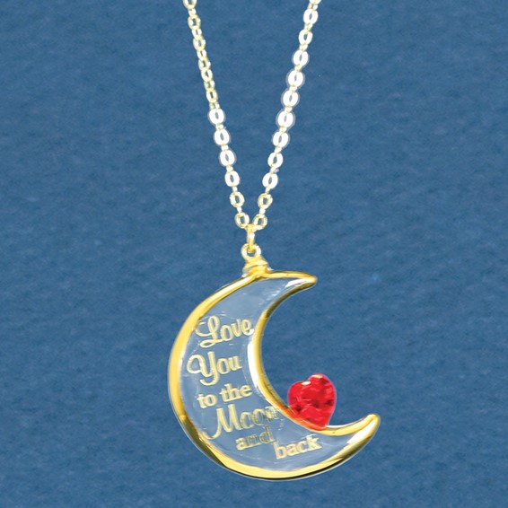 Glass Baron 22K Gilding Accent Gold-trim Clear Glass with Red Crystal from Swarovski Heart LOVE YOU TO THE MOON AND BACK 18 inch Gold-tone Necklace