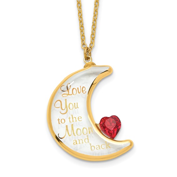 Glass Baron 22K Gilding Accent Gold-trim Clear Glass with Red Crystal from Swarovski Heart LOVE YOU TO THE MOON AND BACK 18 inch Gold-tone Necklace