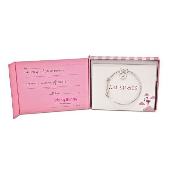 Silver-tone Trinky Things White/Pink Mom Hearts Bracelet/Card