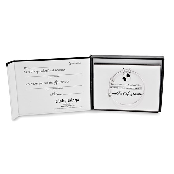Silver-tone Trinky Things Black/White Mother of Groom Bracelet/Card