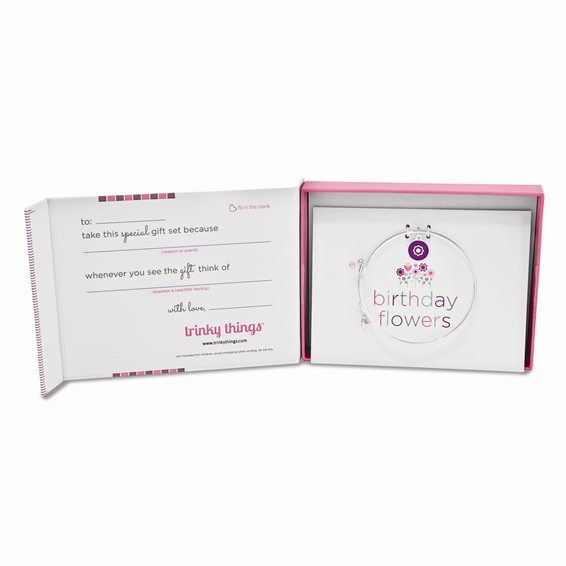 Silver-tone Trinky Things Birthday Flowers Bangle Bracelet/Card