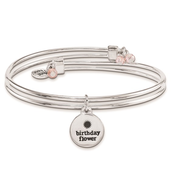 Silver-tone Trinky Things Birthday Flowers Bangle Bracelet/Card