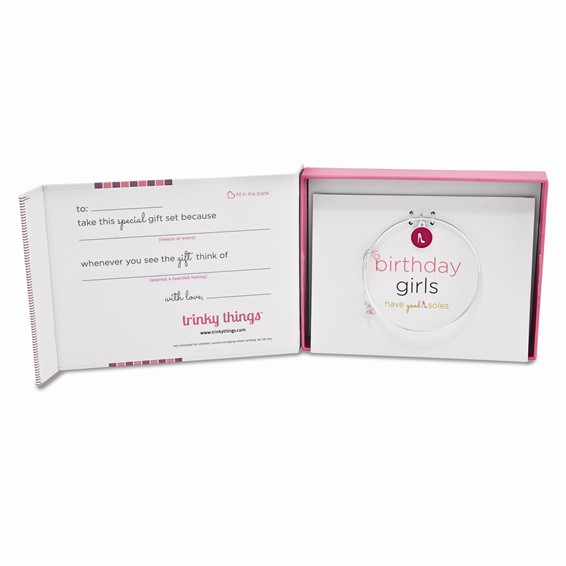Silver-tone Trinky Things Birthday Girls Bangle Bracelet/Card