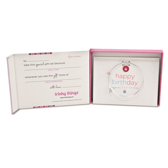 Silver-tone Trinky Things Birthday Happiness Bangle Bracelet/Card