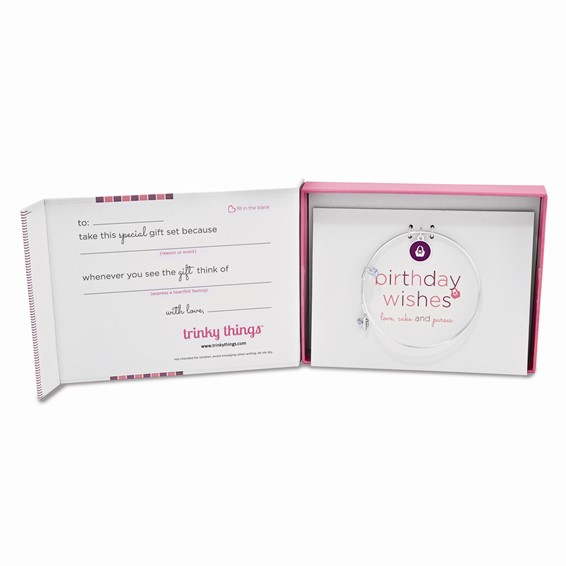 Silver-tone Trinky Things Birthday Wishes Bangle Bracelet/Card