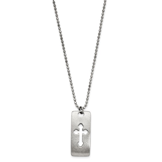 Silver-tone Cut-out Cross on Stretch Cord Bracelet and Dog Tag 18 inch Necklace Gift Set