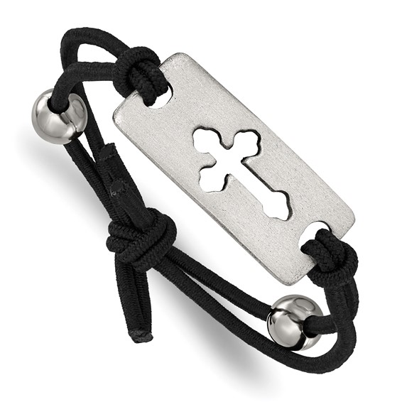 Silver-tone Cut-out Cross on Stretch Cord Bracelet and Dog Tag 18 inch Necklace Gift Set