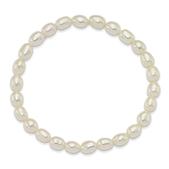 4-5mm White Rice Shape Freshwater Cultured Pearl 40mm Stretch Bracelet with Pink Gift Pouch