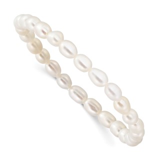 4-5mm White Rice Shape Freshwater Cultured Pearl 40mm Stretch Bracelet with Pink Gift Pouch