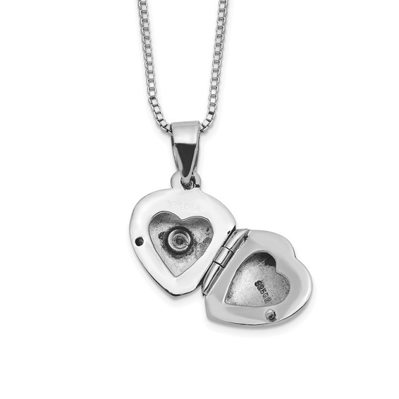 Sterling Silver CZ Accent Heart Locket 14 inch Necklace with Pink Gift Pouch
