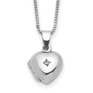 Sterling Silver CZ Accent Heart Locket 14 inch Necklace with Pink Gift Pouch