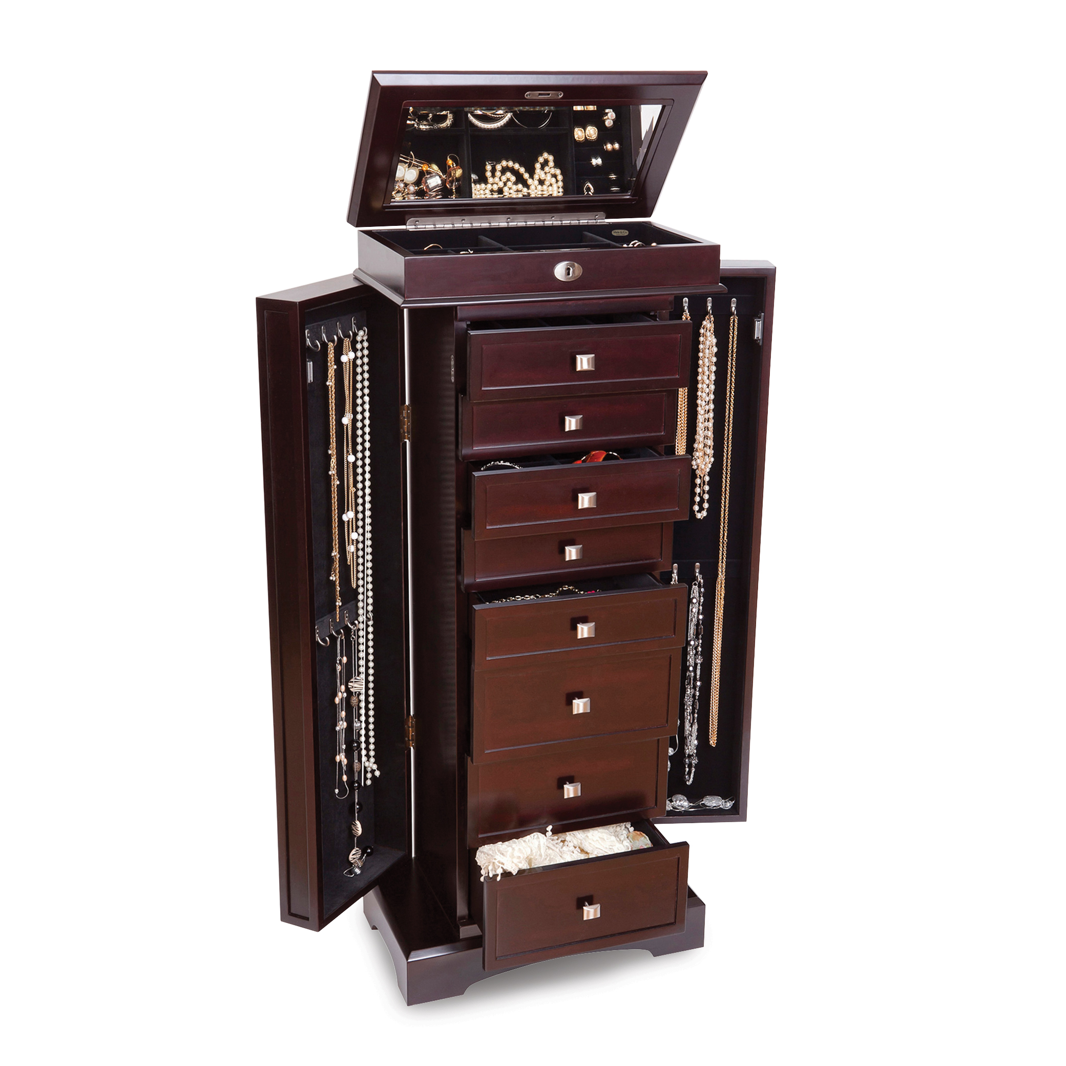Dark Walnut Finish Wooden Jewelry Armoire eBay