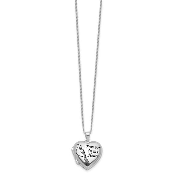 Silver-plated Metal Cardinals Song FOREVER IN MY HEART Locket 18 inch Necklace with Poem