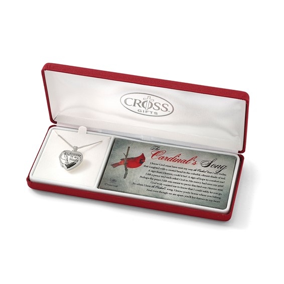 Silver-plated Metal Cardinals Song FOREVER IN MY HEART Locket 18 inch Necklace with Poem