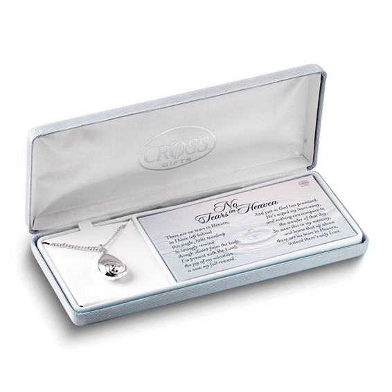 Silver-plated No Tears In Heaven Memorial Urn Ash Holder Pendant 23.5 inch Necklace with Poem