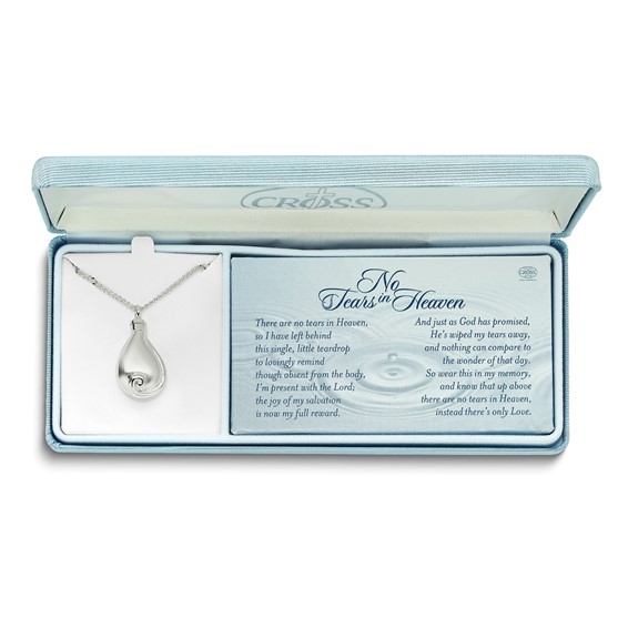 Silver-plated No Tears In Heaven Memorial Urn Ash Holder Pendant 23.5 inch Necklace with Poem