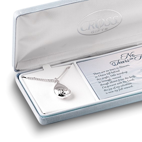 Silver-plated No Tears In Heaven Memorial Urn Ash Holder Pendant 23.5 inch Necklace with Poem