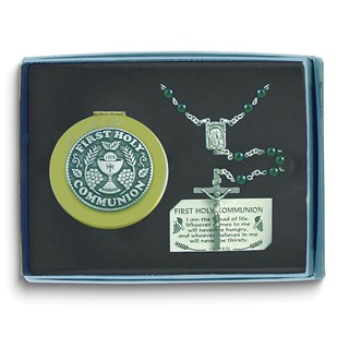 Black Wood First Holy Communion Rosary and Keepsake Box Gift Set