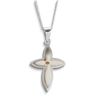 Silver-plated Mustard Seed Faith Acrylic Petal Cross 18 inch Necklace on Poem Card