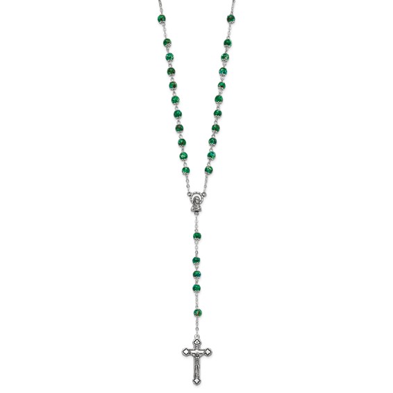 "Set of 3 Silver-tone Green, Blue, and Pink Marbled Bead Rosary Set"