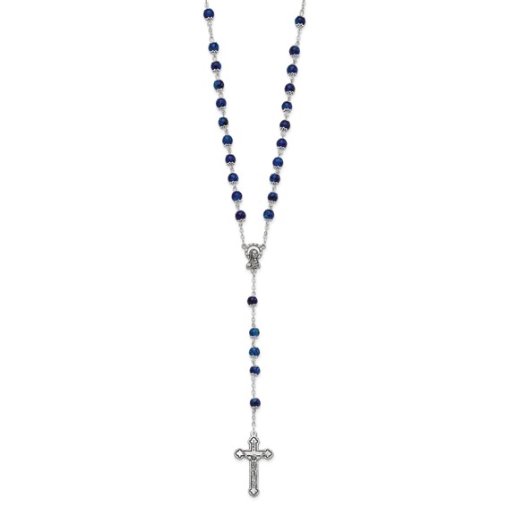 "Set of 3 Silver-tone Green, Blue, and Pink Marbled Bead Rosary Set"