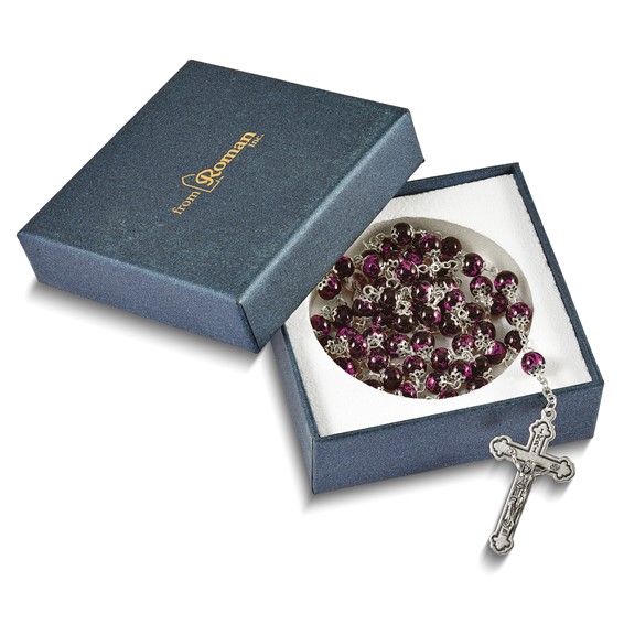 "Set of 3 Silver-tone Green, Blue, and Pink Marbled Bead Rosary Set"