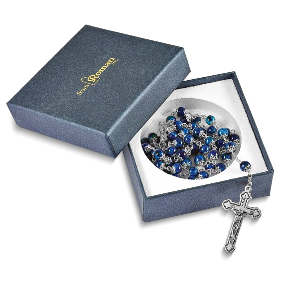 "Set of 3 Silver-tone Green, Blue, and Pink Marbled Bead Rosary Set"