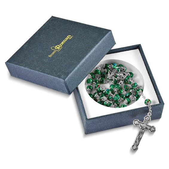 "Set of 3 Silver-tone Green, Blue, and Pink Marbled Bead Rosary Set"