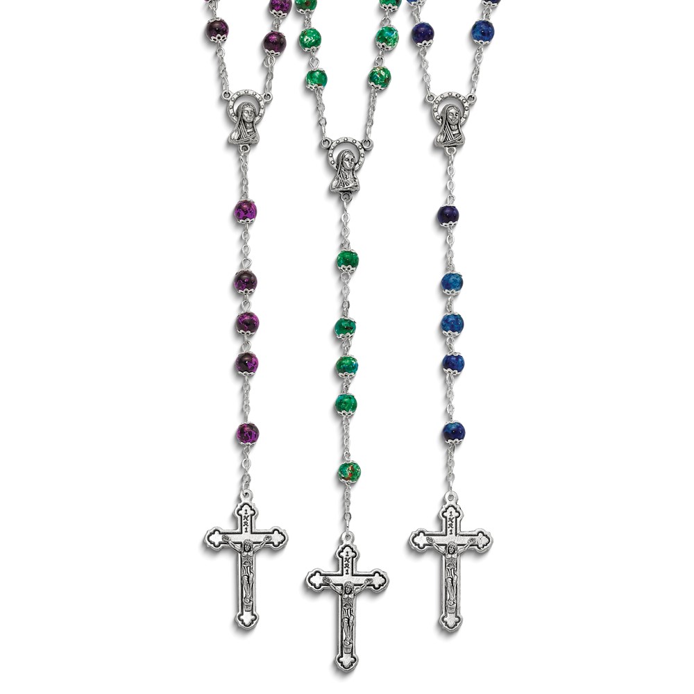 Set of 3 Green, Blue and Pink Marbled Bead Rosary Boxed Set