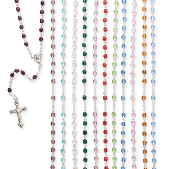 Silver-tone Birthstone Color Glass Bead Rosary Assortment Set of 12