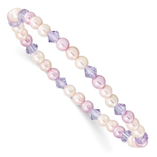 4mm Pink & Purple Shell Pearl & Crystal Stretch Bracelet w/Pink Pouch