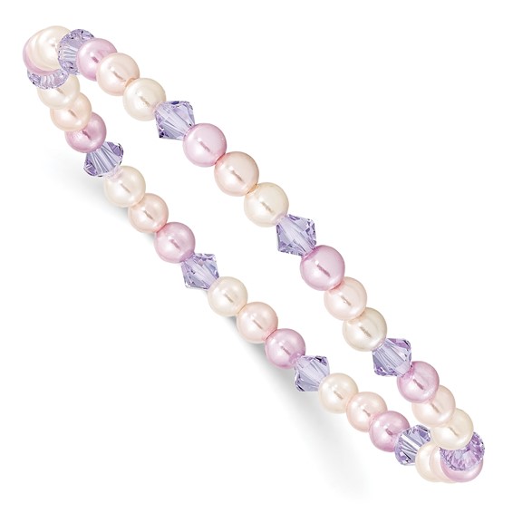 4mm Pink & Purple Shell Pearl & Crystal Stretch Bracelet w/Pink Pouch