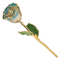 Lacquer Dipped Gold Trimmed White and Navy Blue Pearl Real Rose view 2