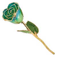 Lacquer Dipped Gold Trimmed Peridot and Navy Pearl Real Rose view 2
