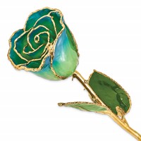 Lacquer Dipped Gold Trimmed Peridot and Navy Pearl Real Rose view 1