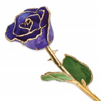 Lacquer Dipped Gold Trimmed Blue Violet Pearl Real Rose view 1
