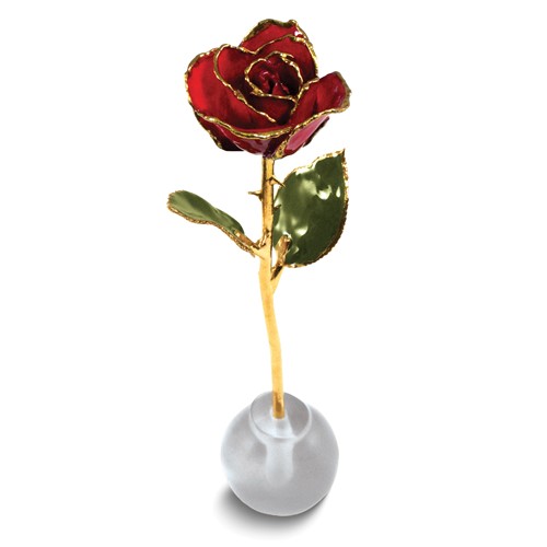 Lacquer Dipped Gold Trimmed Knob Stand Red Real Spring Rose Set