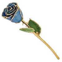 Lacquer Dipped Gold Trimmed Navy Pearl Real Rose view 2